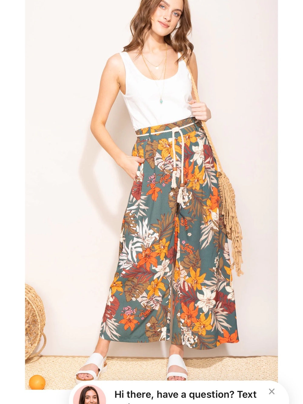 Pink Martini Teal Floral Wide-Leg Crop Pants